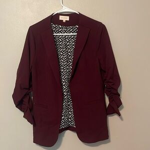 SKIES ARE BLUE Raja Printed Collarless Maroon Blazer, Size Small